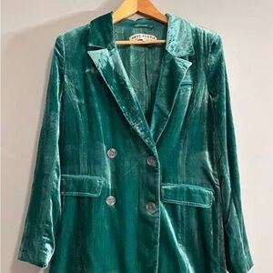 Free People Hit The Lights Green Velvet Blazer